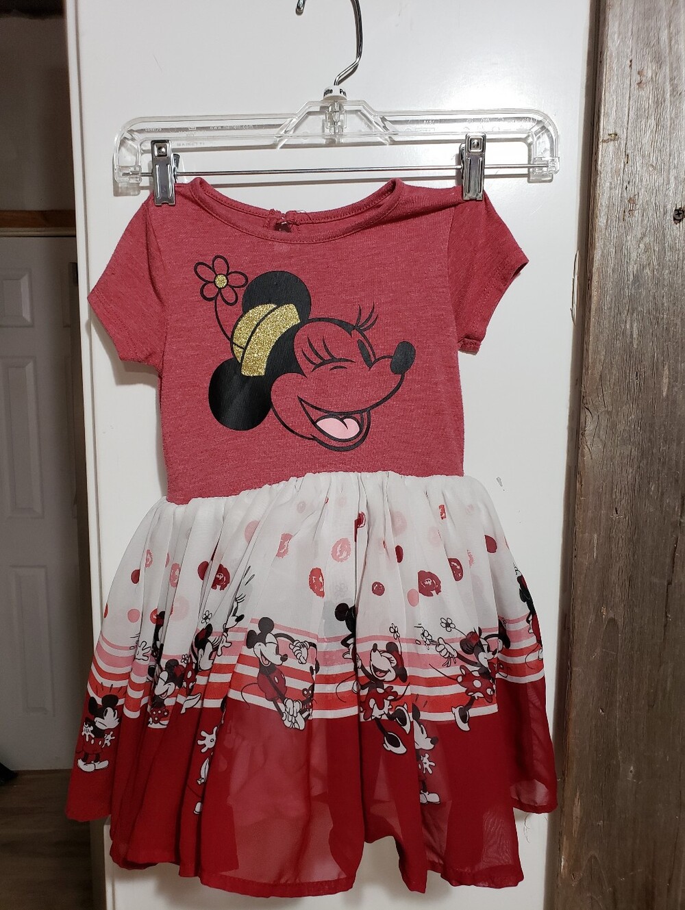 Disney Red/white Minnie Mouse Chiffon Layered Dress 3T